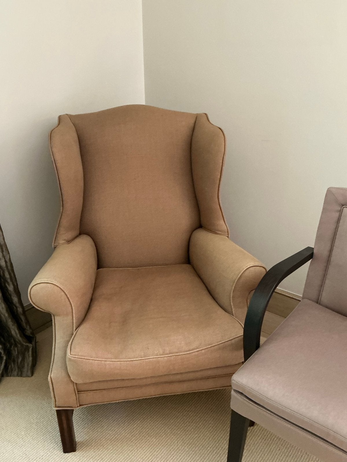Mooie Engelse Wingchair Zetels met Bijhorende Poef, Huis en Inrichting, Fauteuils, Ophalen, Gebruikt, Stof, 75 tot 100 cm