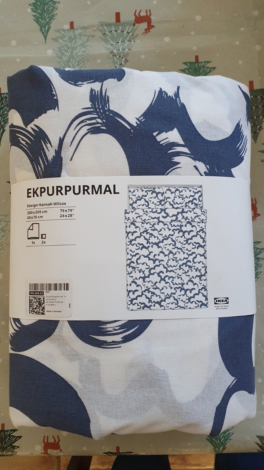IKEA EKRPURMAL Dekbedovertrek 200x200 cm met 2 kussenslopen, Blauw, Dekbedovertrek, Katoen, Ophalen of Verzenden