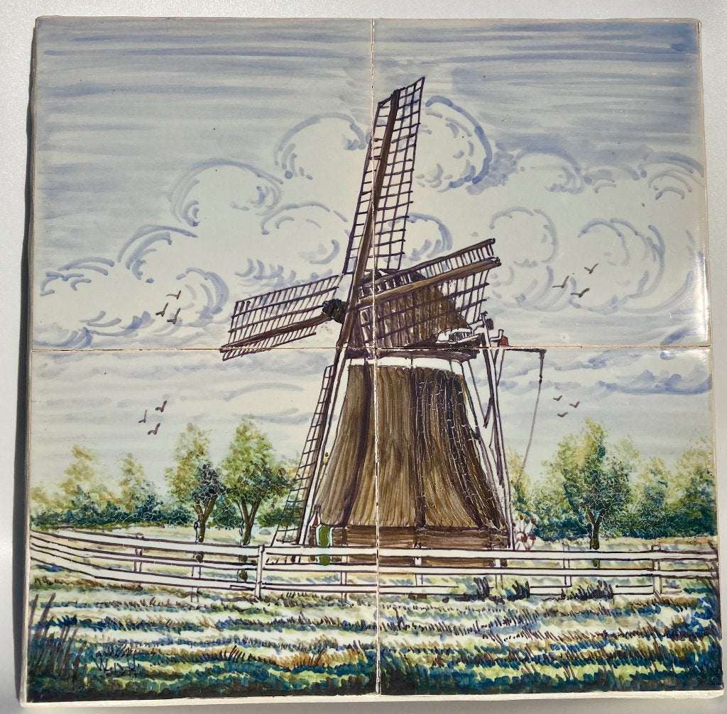 Tegeltableau tegels Hollandse Molen handmade Dutch windmill, Antiek en Kunst, Ophalen of Verzenden