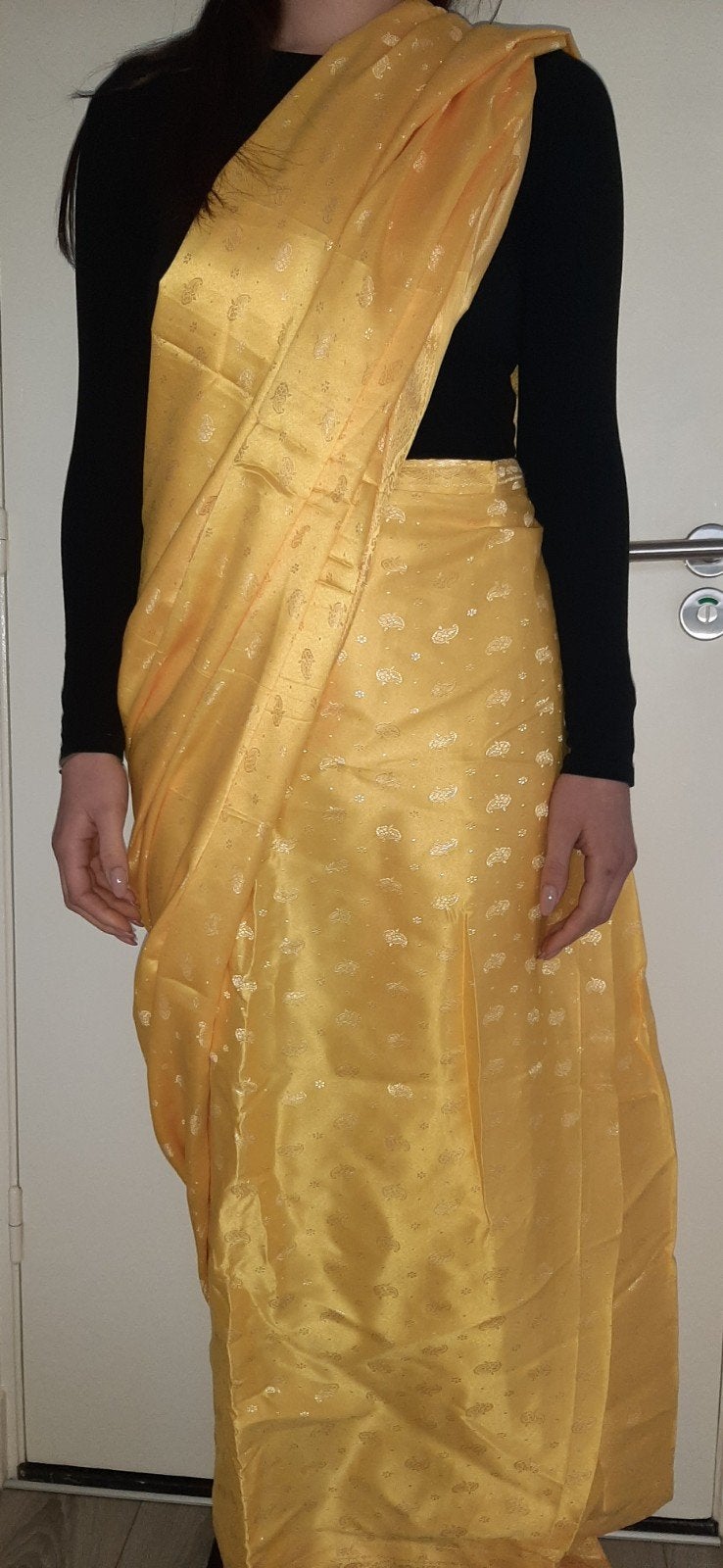 Sari in gele stof, Overige typen, Geel, Maat 42/44 (L), Ophalen of Verzenden