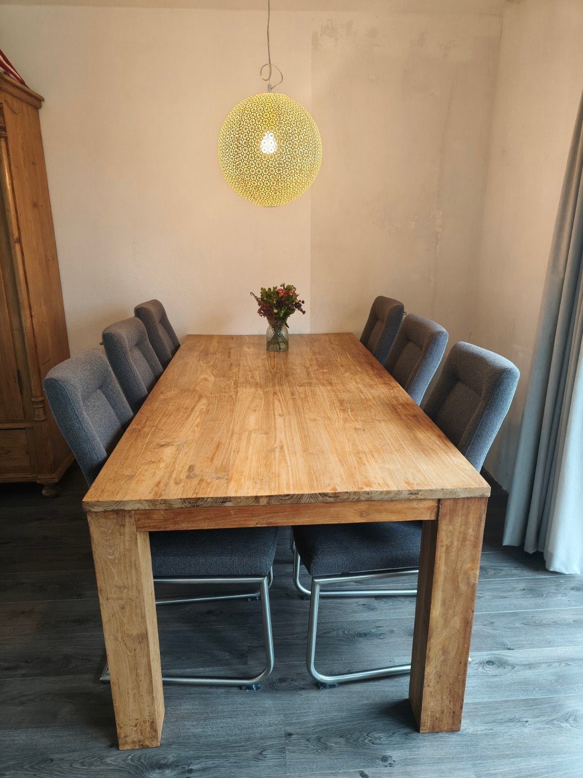 Teak houten eettafel, zonder stoelen, Gebruikt, 50 tot 100 cm, Vijf personen of meer, 150 tot 200 cm