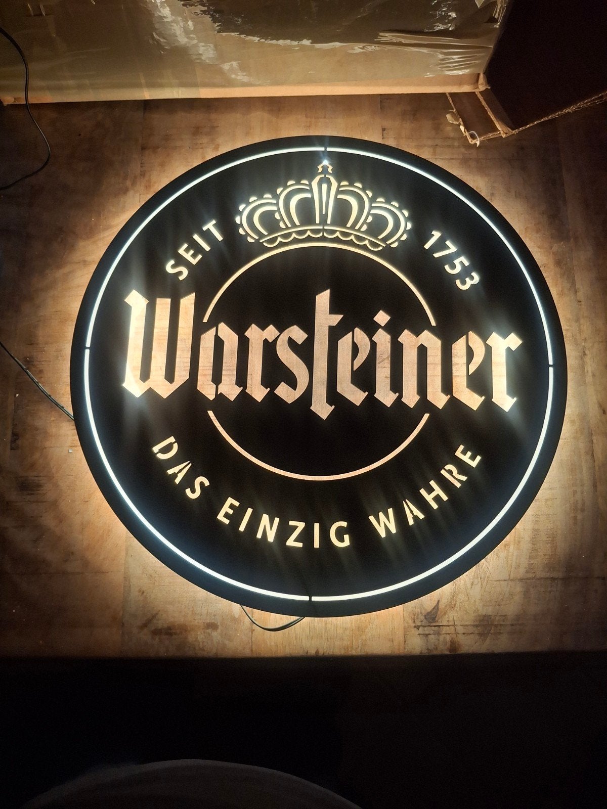 Warsteiner LED Metalen Logo Rond - Nieuwstaat, Ophalen of Verzenden, Nieuw, Lichtbak of (neon) lamp