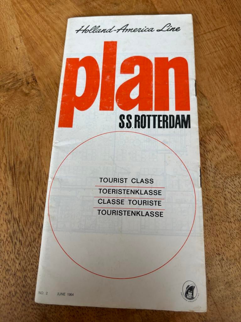 Holland America Line SS Rotterdam Plan Folder 1964, Verzamelen, Ophalen of Verzenden, Zo goed als nieuw