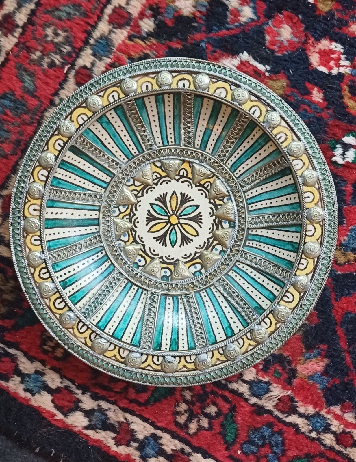 prachtig vintage marrokaans bord met alpacazilver, Ophalen of Verzenden
