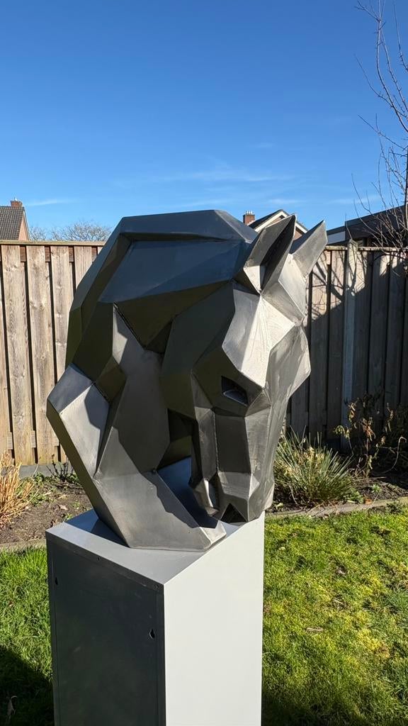 Unieke stalen sculptuur paardenhoofd, Antiek en Kunst, Ophalen