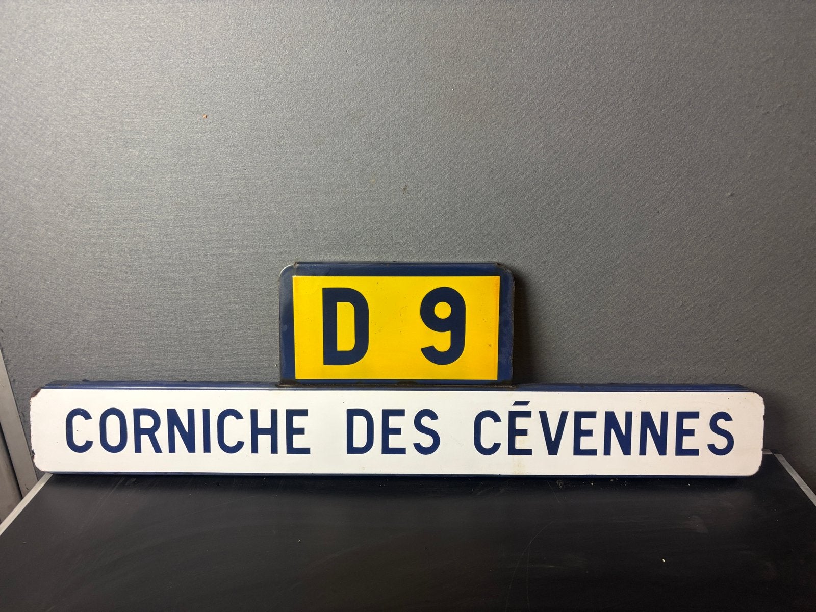 Oud emaille Frans plaatsnaam bord Corniche des Cevennes, Reclamebord, Gebruikt, ., Ophalen of Verzenden
