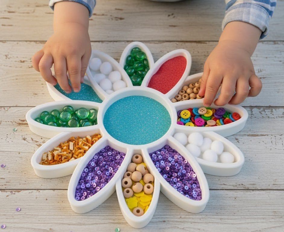 Sensory tray bloem (12 vakken) / Montessori / dienblad, Ophalen of Verzenden, Nieuw, Ontdekken