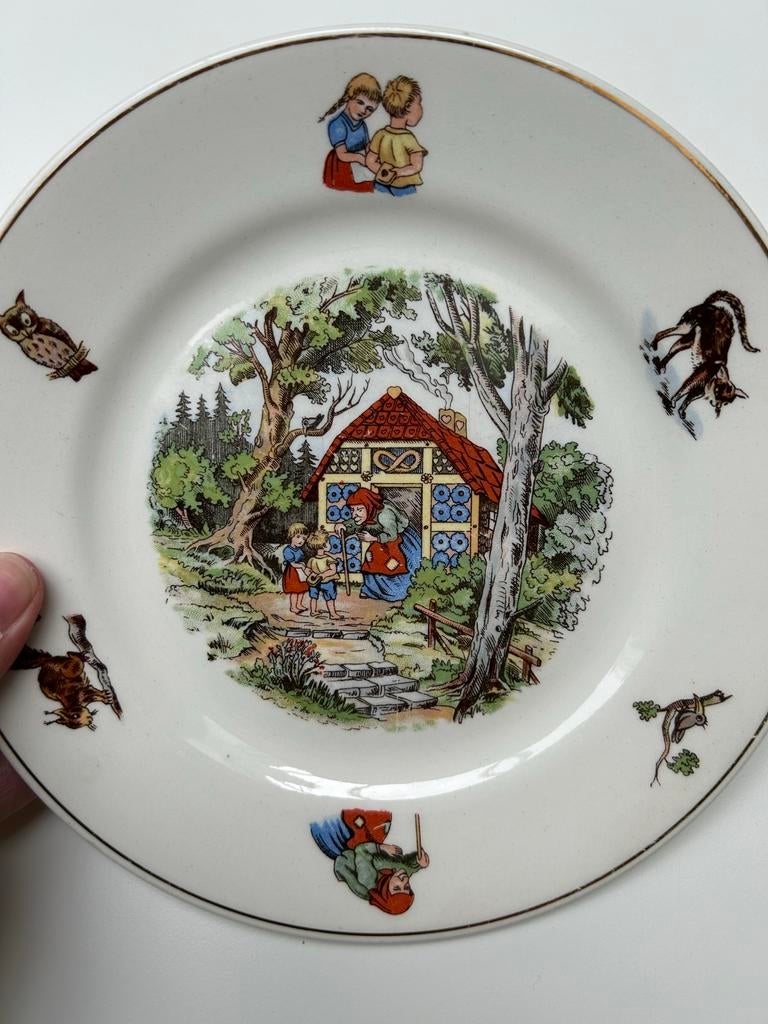 2x Vintage Kinderbordjes Sprookjes Hans en Grietje, Ophalen of Verzenden