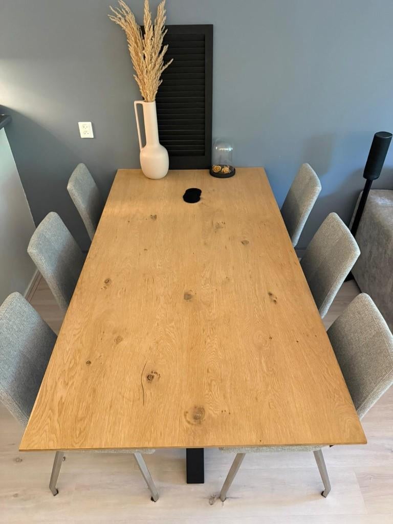 Eettafel | 190 x 100 cm | naturel eiken fineer, Huis en Inrichting, Tafels | Eettafels, Ophalen, Eikenhout, 50 tot 100 cm, Zo goed als nieuw