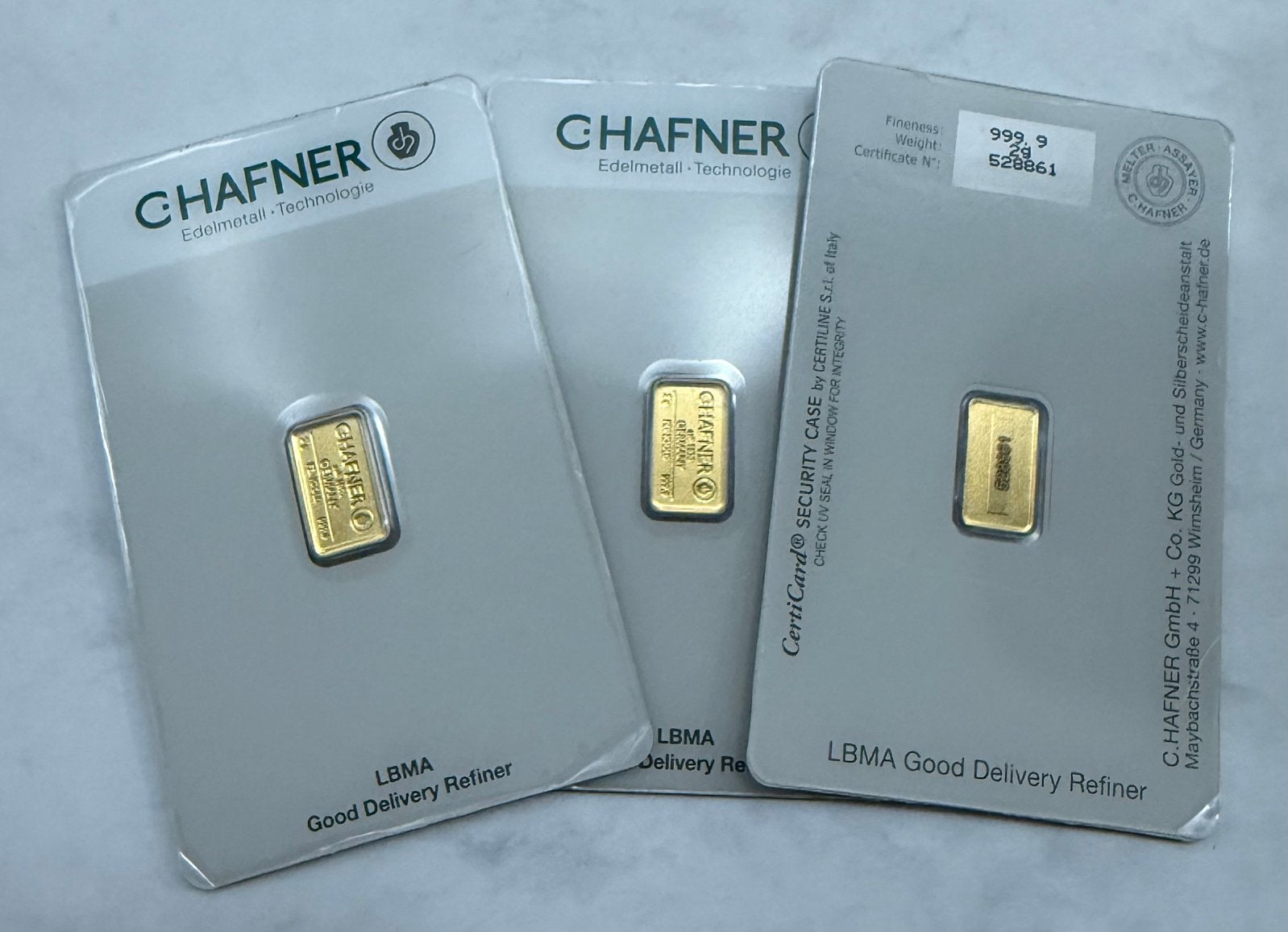 2 gram Goudbaartje C. Hafner / LBMA / 999,9 goud, Ophalen of Verzenden, Goud