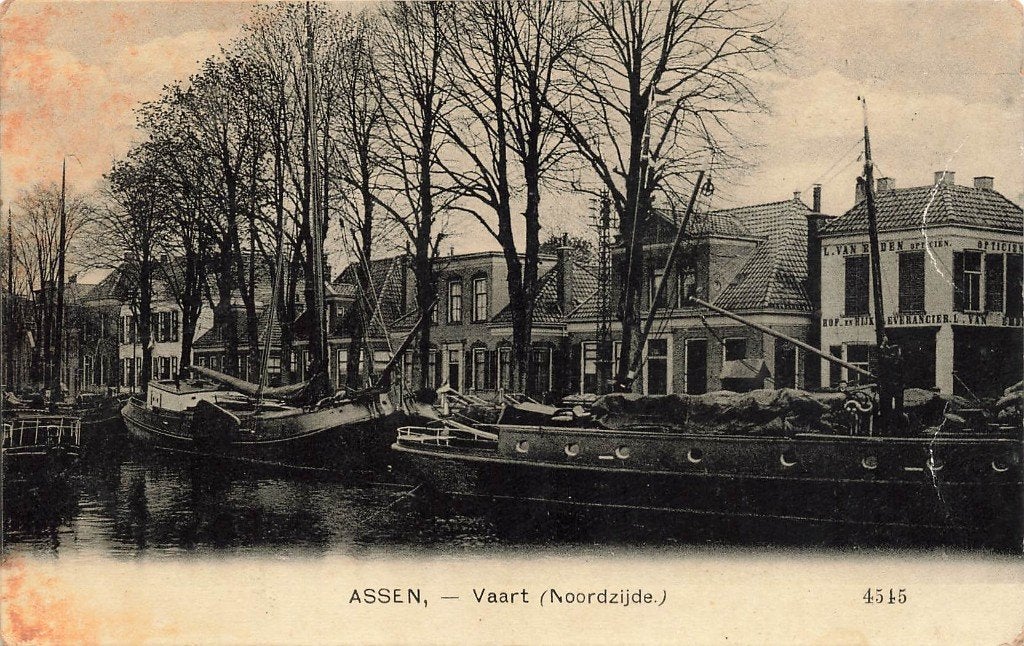 Assen, Vaart (Noordzijde)  1908, Verzamelen, Ansichtkaarten | Nederland, Ophalen of Verzenden, Voor 1920, Gelopen, Drenthe