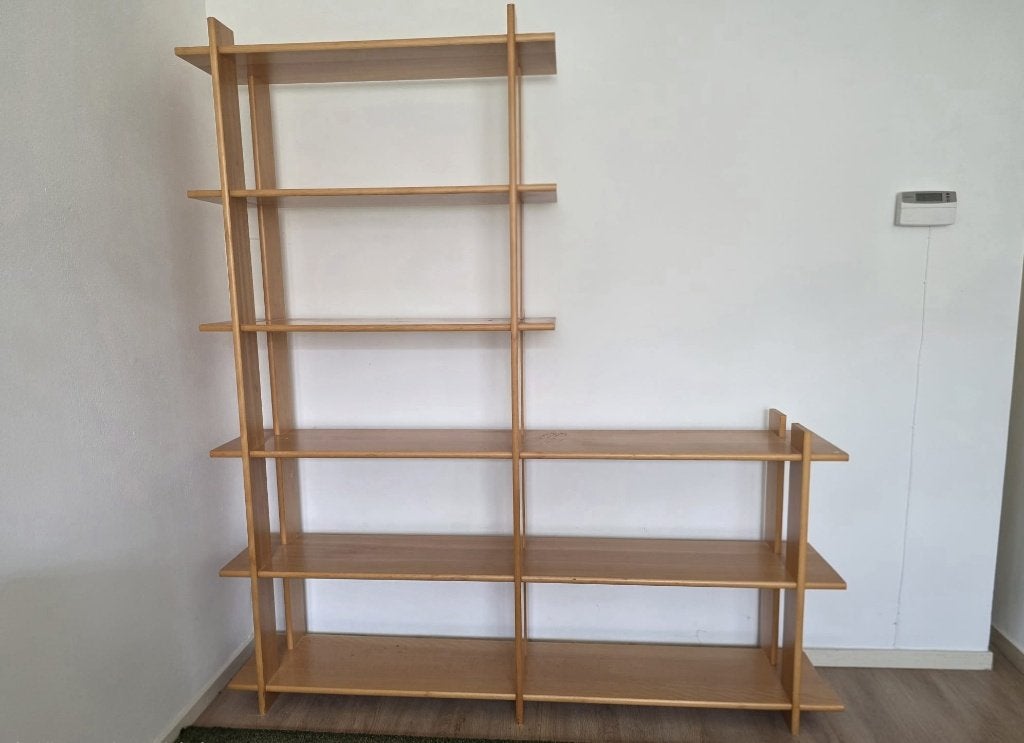 Houten designkast / wandrek, Huis en Inrichting, Woonaccessoires | Wandplanken en Boekenplanken, Ophalen, Gebruikt