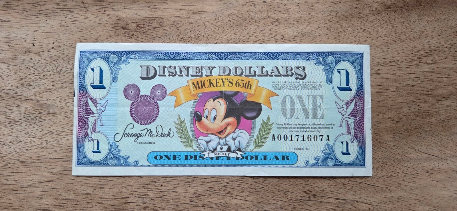 Disney Dollar Mickey Mouse 65th Anniversary 1993, Ophalen of Verzenden, Overige landen, Los biljet