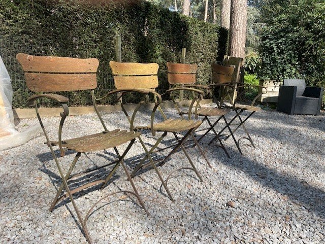 antieke bistro set, Tuin en Terras, Tuinstoelen, Ophalen, Gebruikt, Metaal