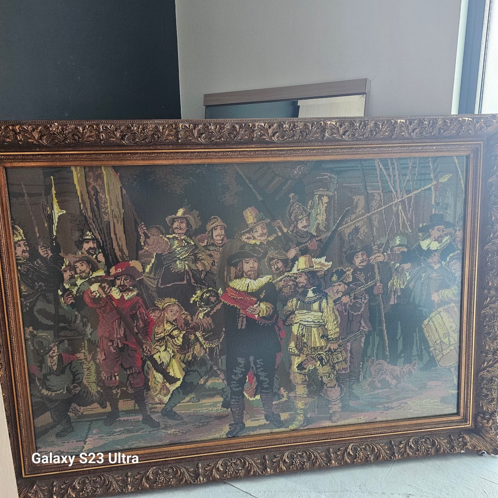 De Nachtwacht Tapijt in Barok Lijst, Ophalen, Gebruikt, Overige typen, 100 tot 125 cm