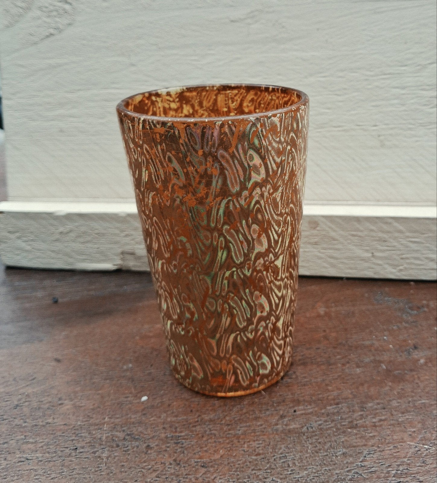 Glazen Windlicht / Vaasje - Koper & Goud - 10 cm hoog, Antiek en Kunst, Antiek | Vazen, Ophalen of Verzenden