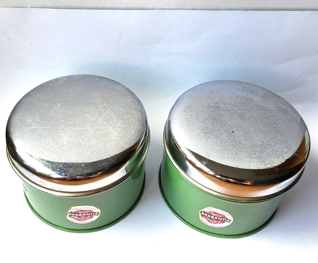 2 vintage Brabantia voorraadbussen blikjes. 1955–1962 DRUNEN, Ophalen of Verzenden, Gebruikt, Overige