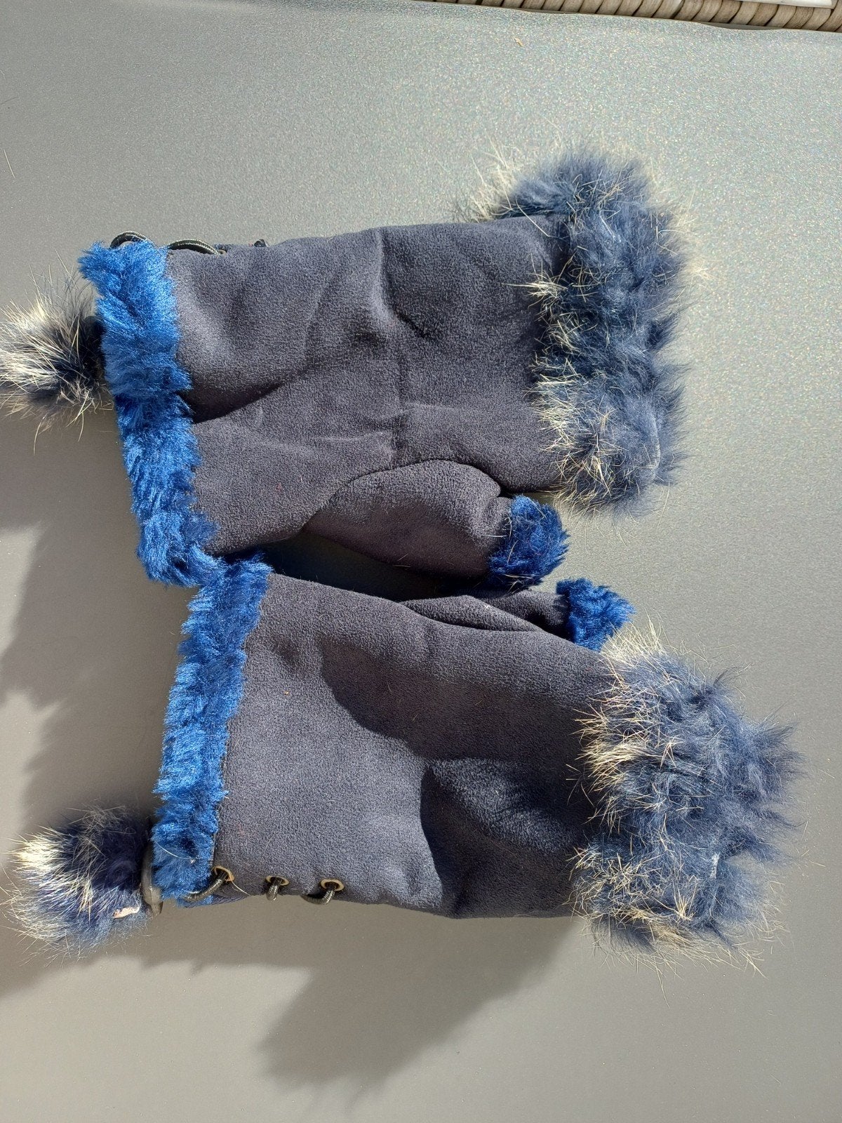 Vingerloze handschoenen donkerblauw met bont, Ophalen of Verzenden