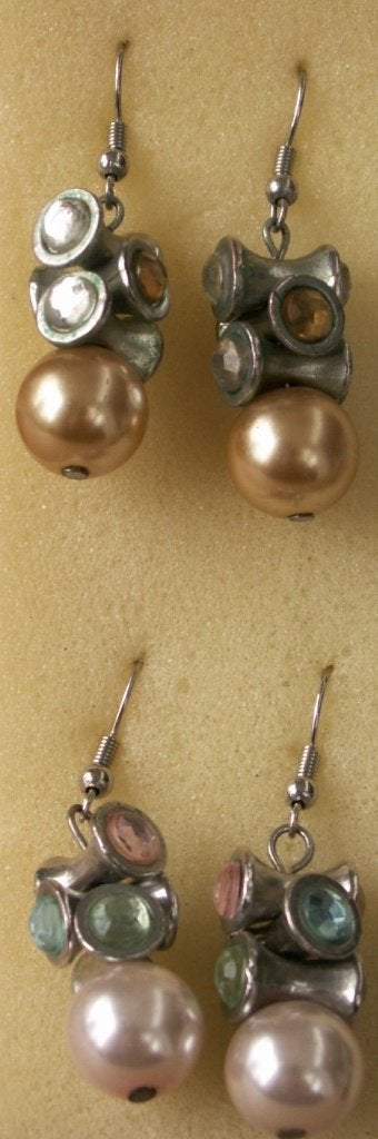 2 paar oorbellen zilver + goudkleurig ballen gekleurde deco, Ophalen of Verzenden, Nieuw, Goud, Overige materialen