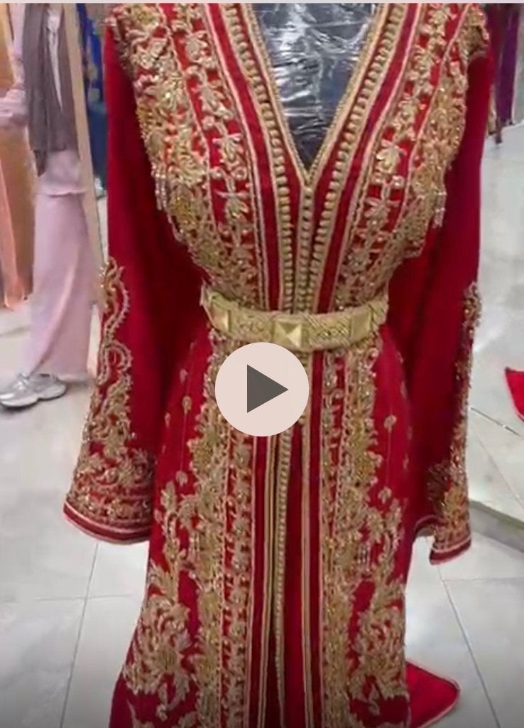 Takchita caftan Marokkaanse jurk rood met goud, Ophalen, Overige typen, Maat 42/44 (L), Nieuw