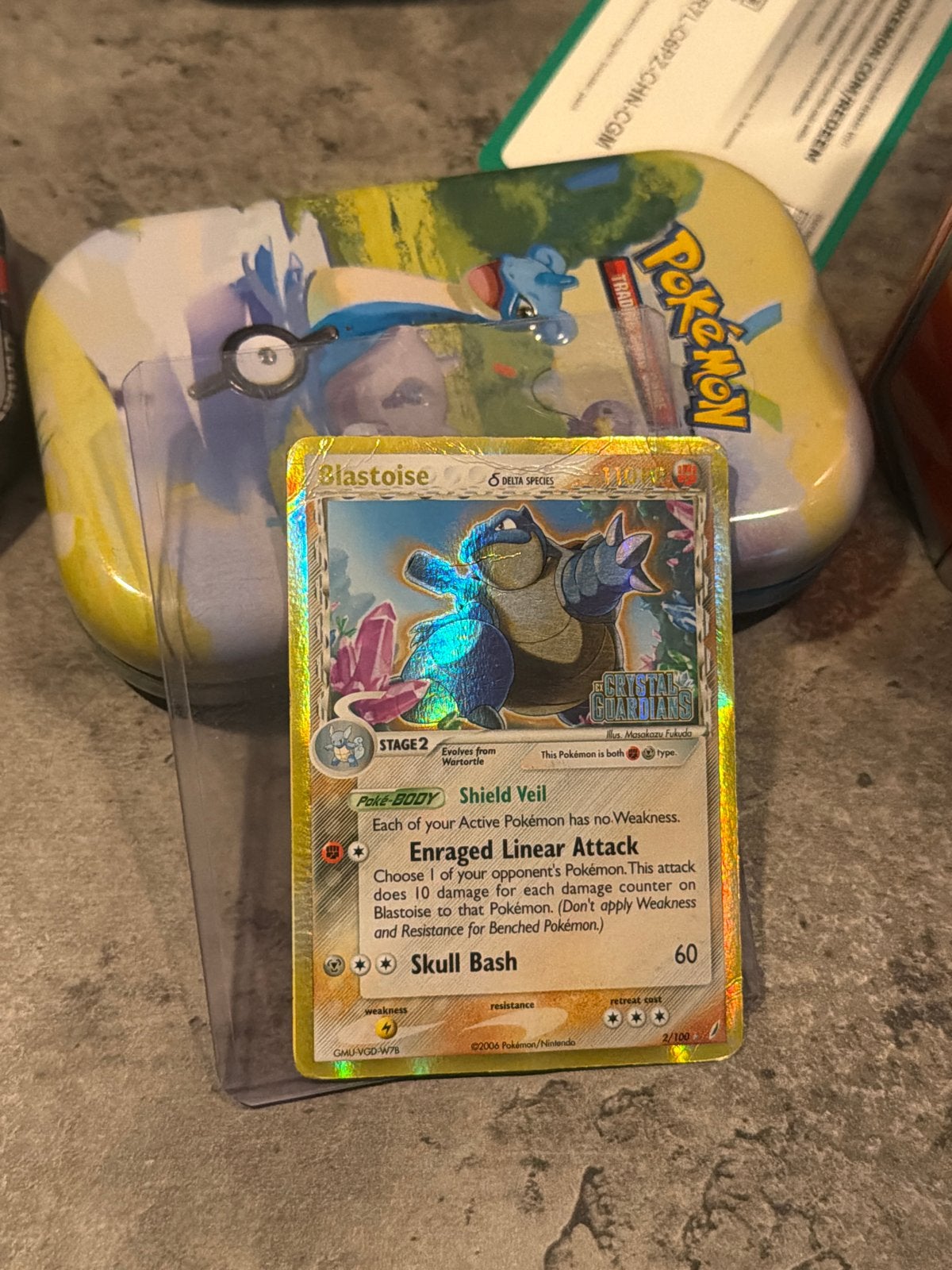Pokémon Blastoise Delta Species Holo (2/100) Crystal Guardia, Ophalen of Verzenden, Zo goed als nieuw, Losse kaart, Foil