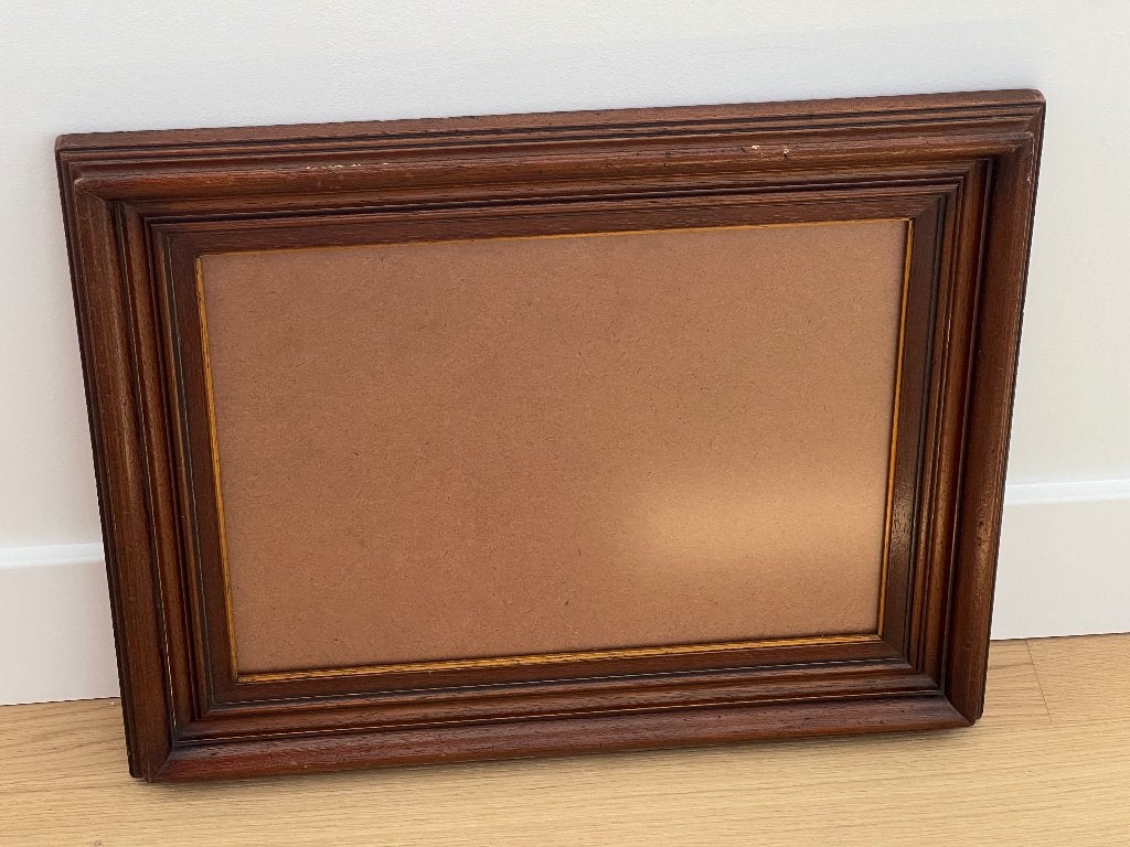 Zware houten vintage lijst mat glas, Ophalen, Bruin, Gebruikt, Hangend