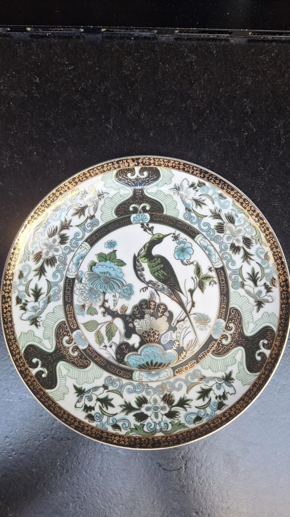 Wandbord met pauw in groen/mint/goud, Saji Japan, Ophalen of Verzenden