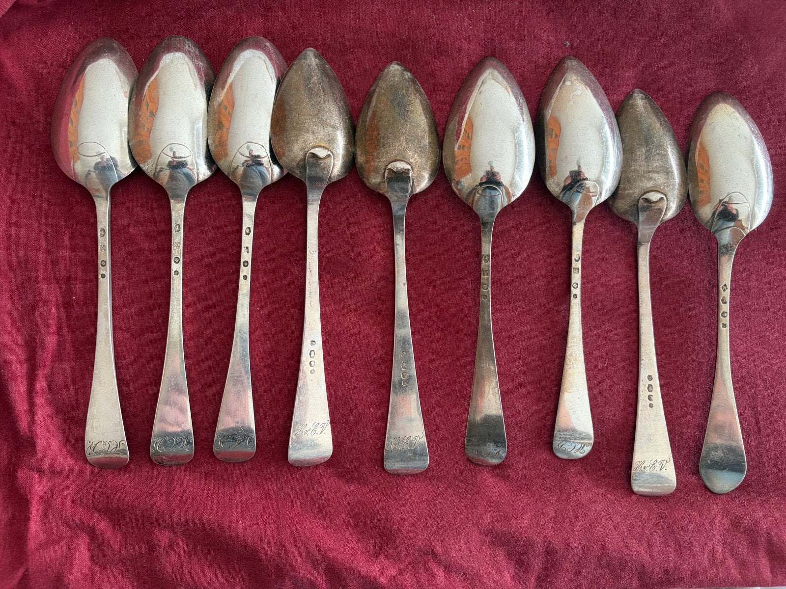 Antieke Zilveren Lepels Set - 9 Stuks haags lofje, Ophalen