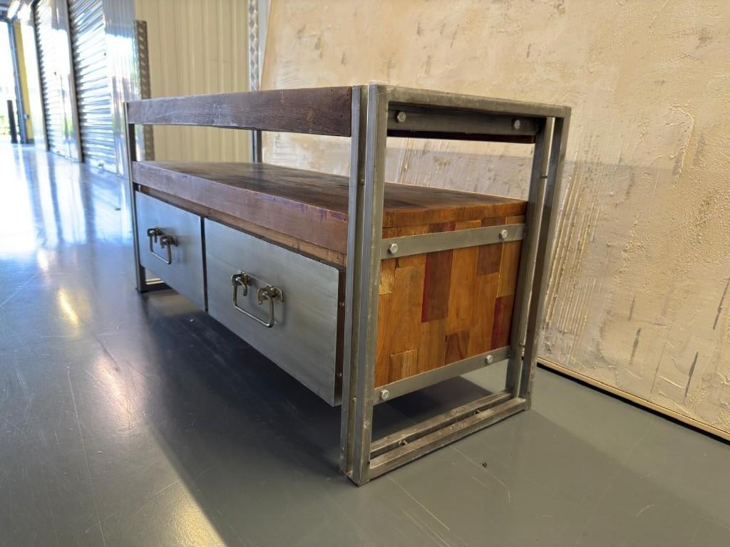 Industrieel TV-meubel / Dressoir – Sloophout & Staal, Huis en Inrichting, Kasten | Televisiemeubels, Ophalen, 100 tot 150 cm, Zo goed als nieuw