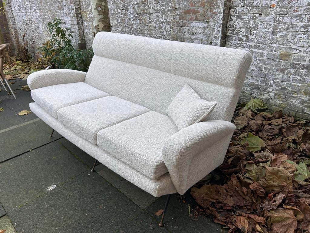 Vintage Italiaanse driezitsbank, jaren '50, Ophalen, 150 tot 200 cm, Driepersoons, 75 tot 100 cm