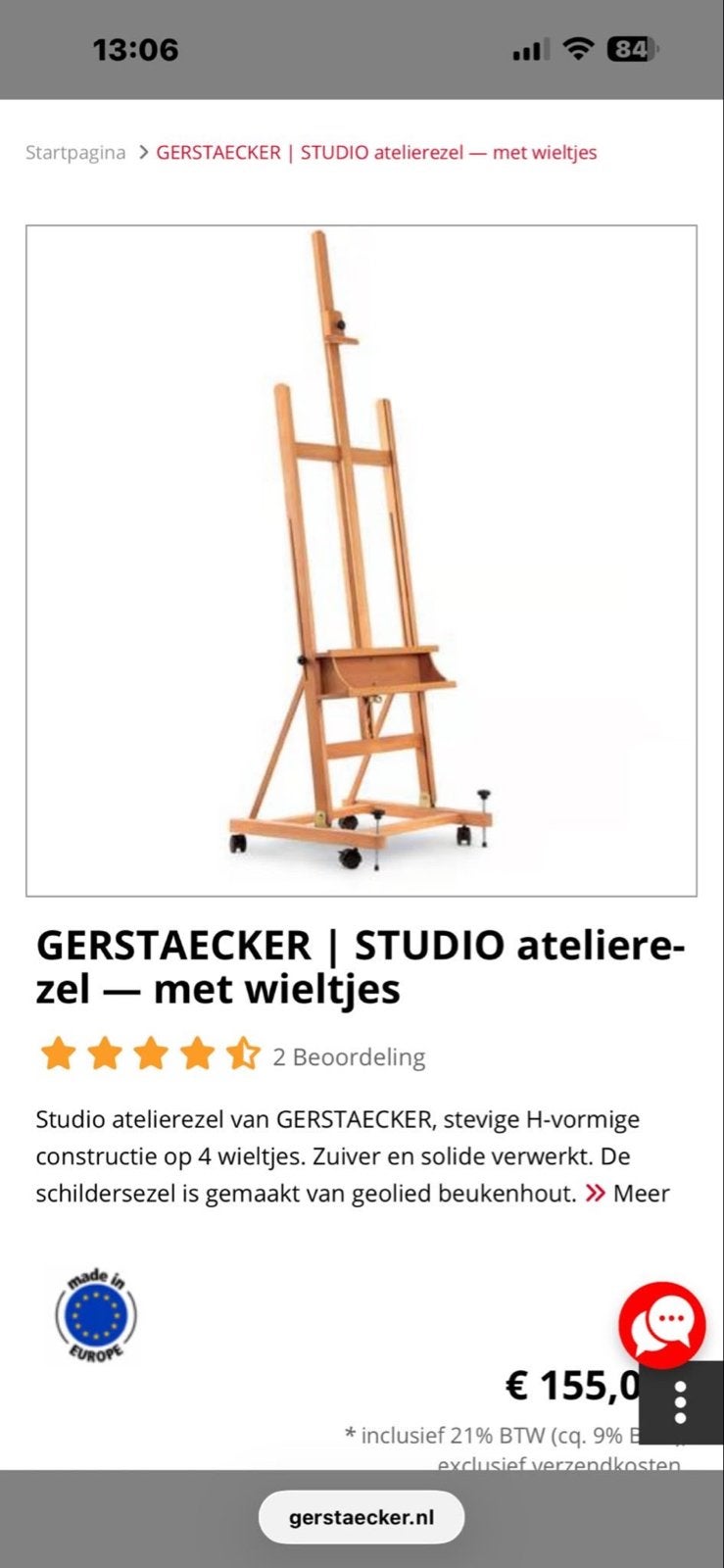 GERSTAECKER STUDIO atelierezel met wieltjes, Ophalen, Zo goed als nieuw, Ezel
