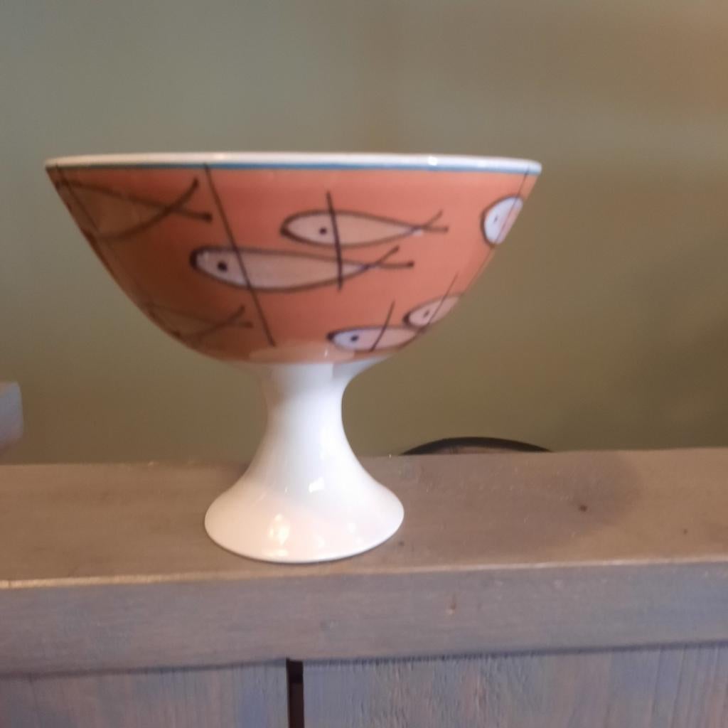Vintage schaal op voet met vissen decor, Antiek en Kunst, Ophalen of Verzenden