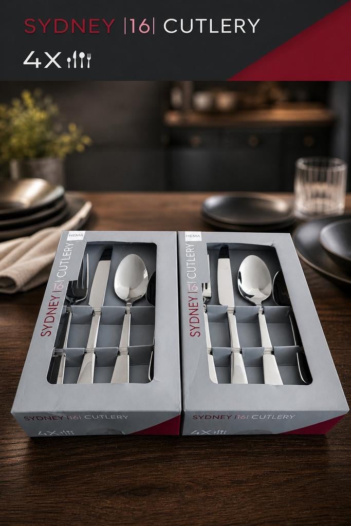 Hema Sydney 16-delige Bestekset - 4x4 Stuks, Ophalen, Nieuw, Rvs of Chroom, Vaatwasserbestendig
