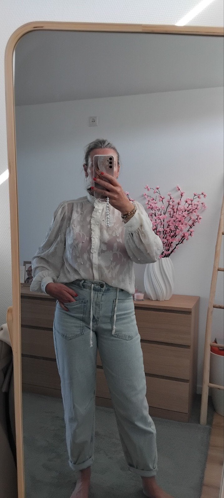 Sisters Point blouse met parels, zo goed als nieuw, Maat 38/40 (M), Wit, Sisters Point, Ophalen of Verzenden