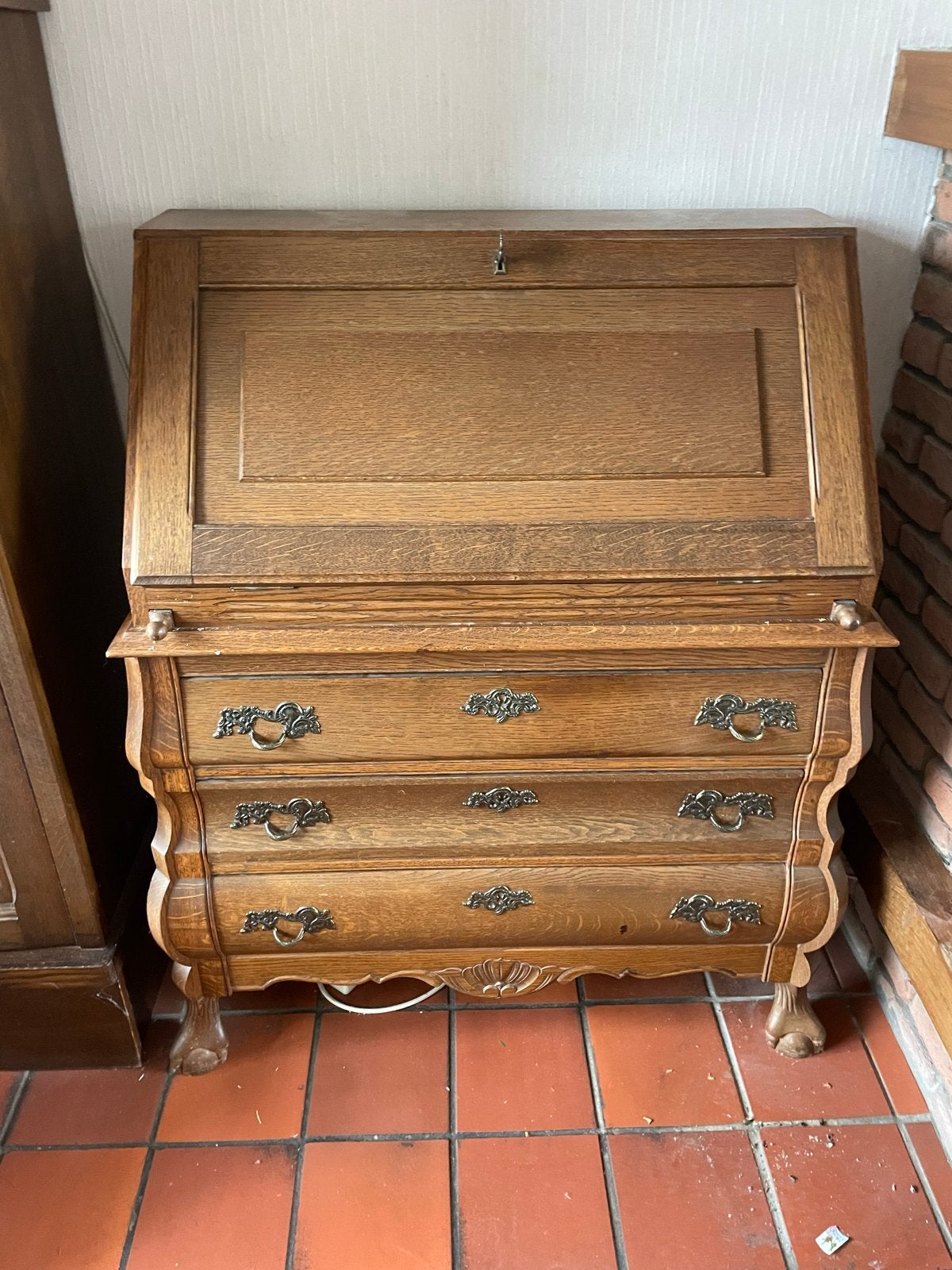 Antiek Bureau Kastje met Sleutel - Eikenhout, Ophalen of Verzenden