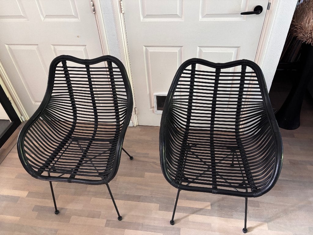 Loods 5 rotanstoelen, Huis en Inrichting, Stoelen, Ophalen, Gebruikt, Zwart, Metaal