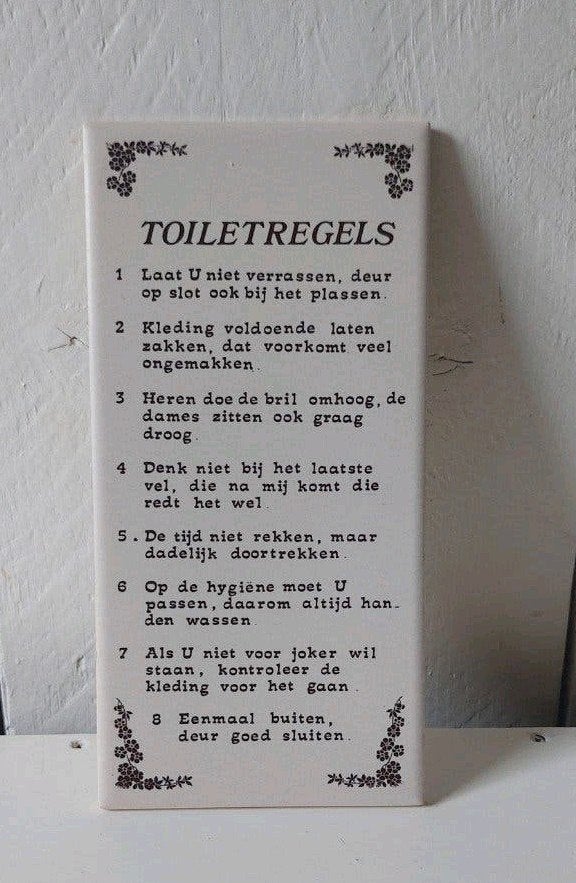 toiletregels spreuktegel wc  tekstbordje toilet decoratie wc, Huis en Inrichting, Ophalen of Verzenden, Gebruikt