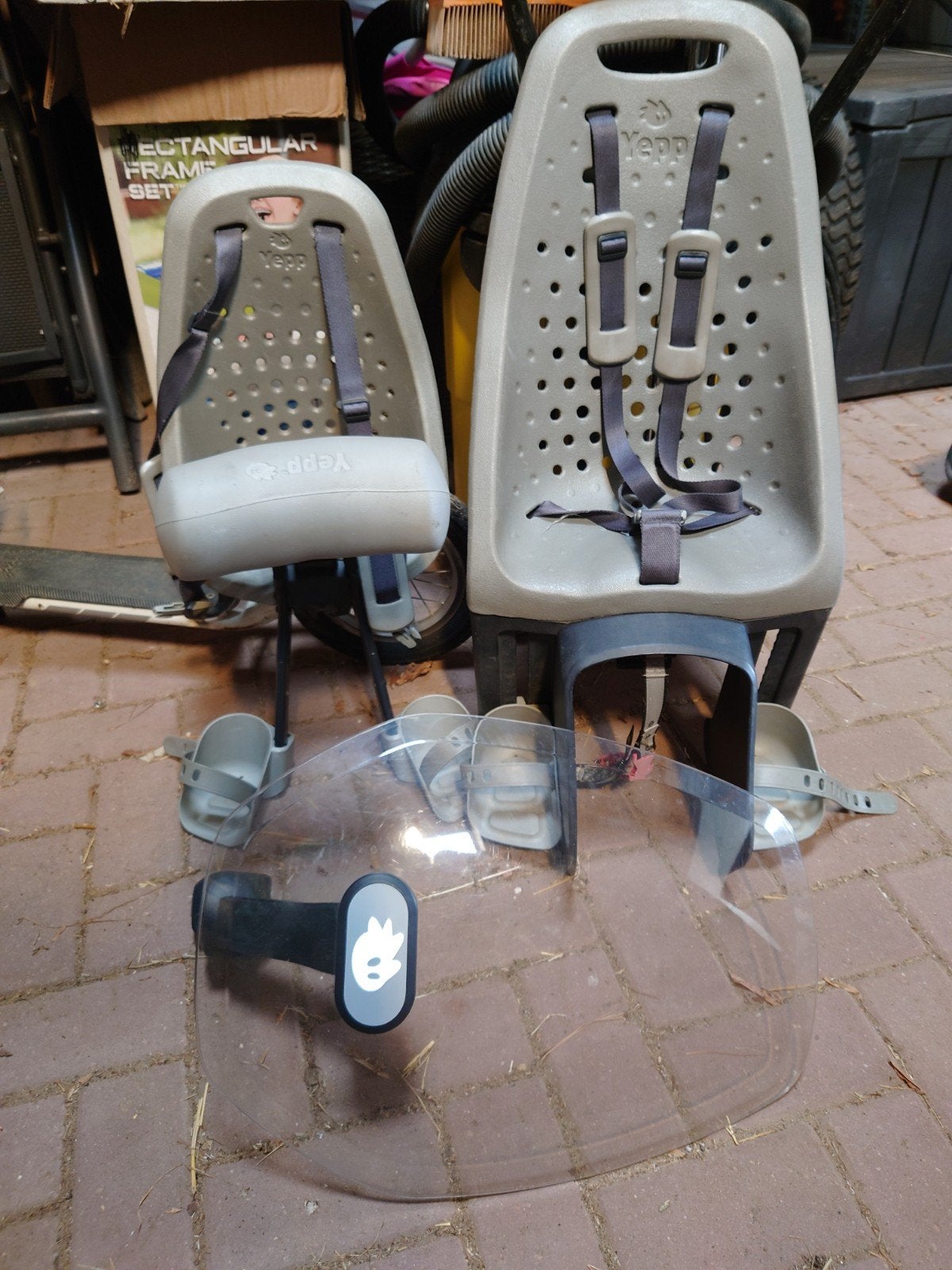 Yepp kinderzitjes set: voor, achter, windscherm, adapter, Ophalen, Gebruikt, Achterzitje, Yepp