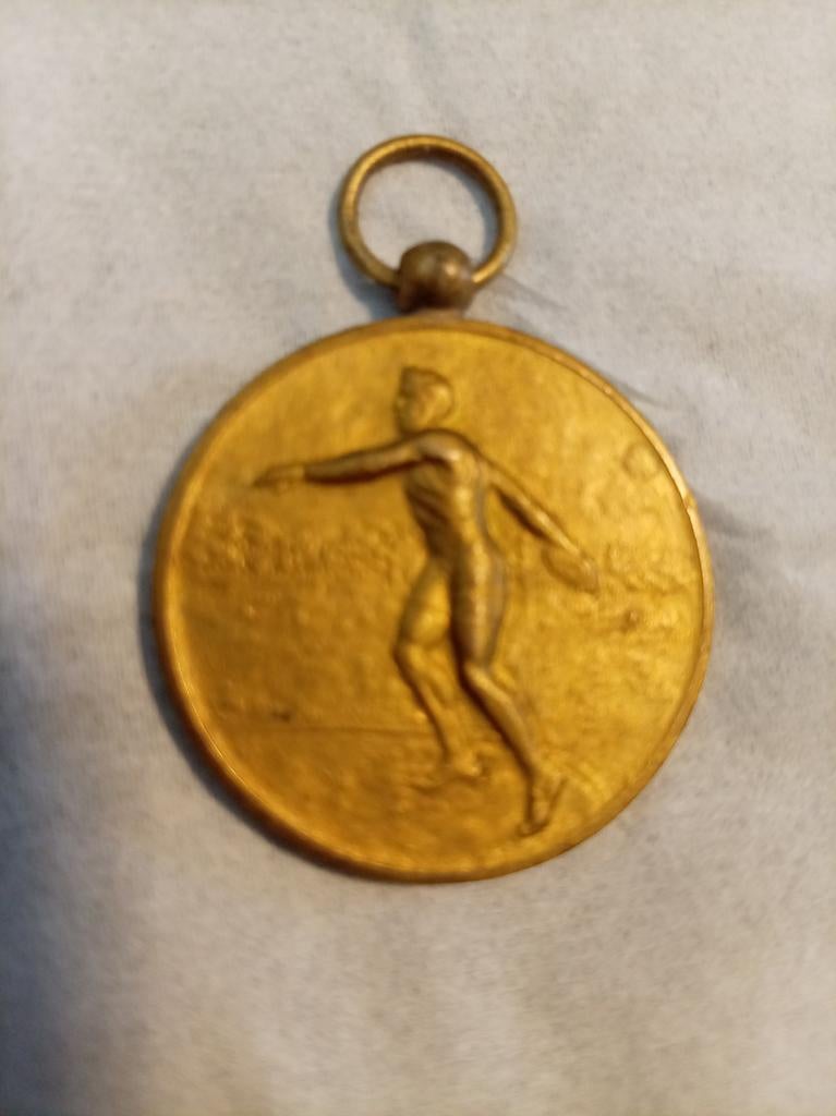 Vintage Sport Medaille Brons - 1e Prijs 27-9-1936 - Ø 3 cm, Ophalen of Verzenden