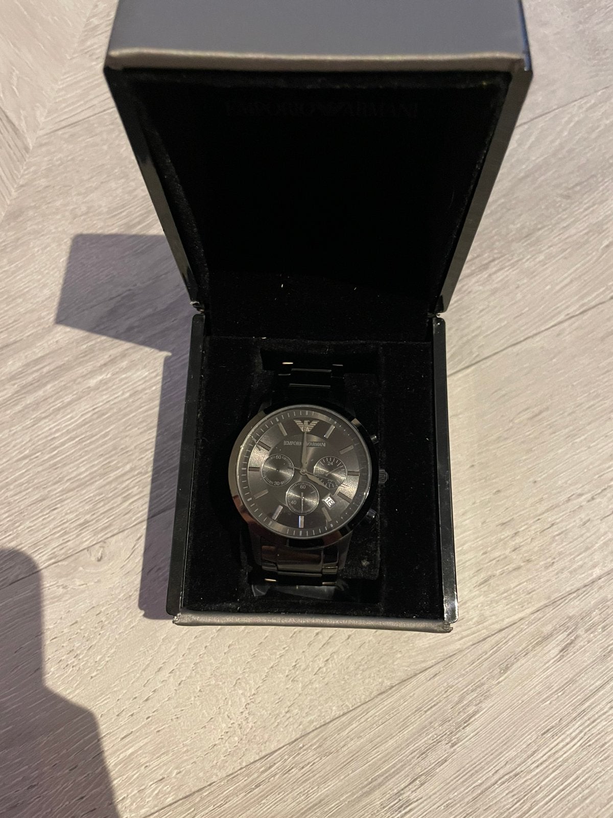 Emporio Armani Chronograaf Herenhorloge Zwart, Overige merken, Staal, Polshorloge, 1960 of later