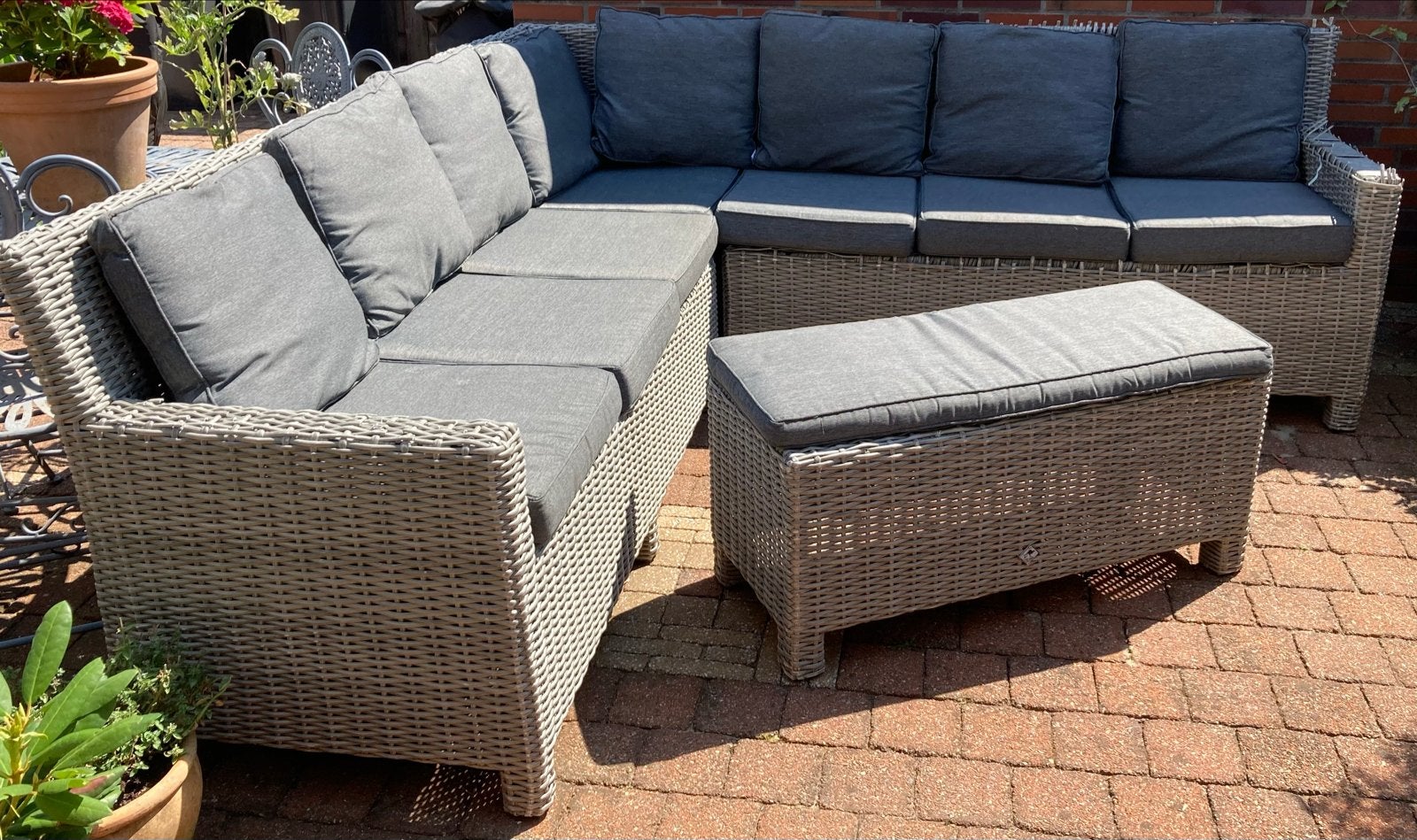 Grote Wicker Loungeset met Kussens - Grijs, Gebruikt, Meer dan 8 zitplaatsen, Ophalen of Verzenden, Loungeset