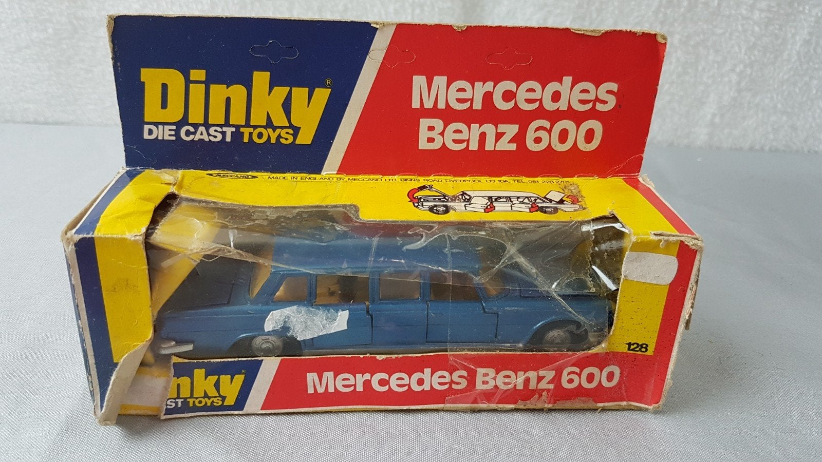 Dinky Toys 128 Mercedes Benz 600 - Blauw, met originele doos, Ophalen of Verzenden, Gebruikt, Auto, Dinky Toys