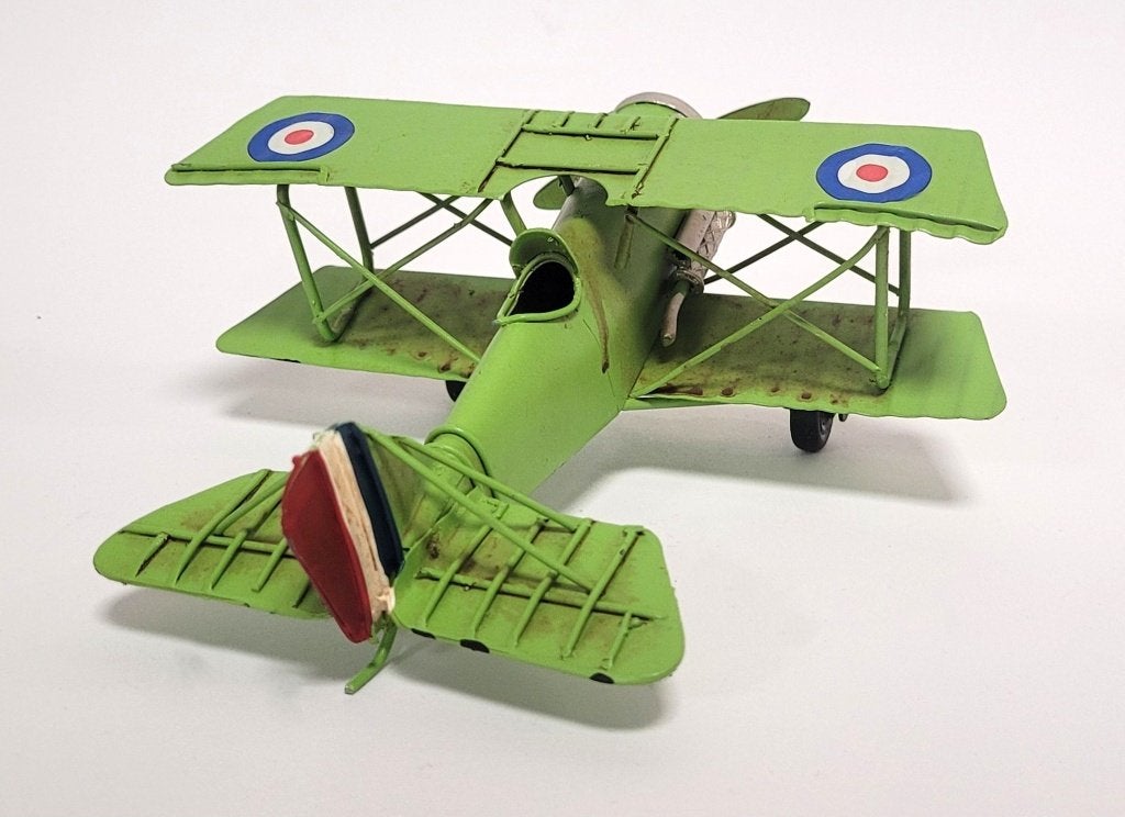Biplane vliegtuig groen metalen miniatuur airplane model, Ophalen of Verzenden, Nieuw, Overige typen