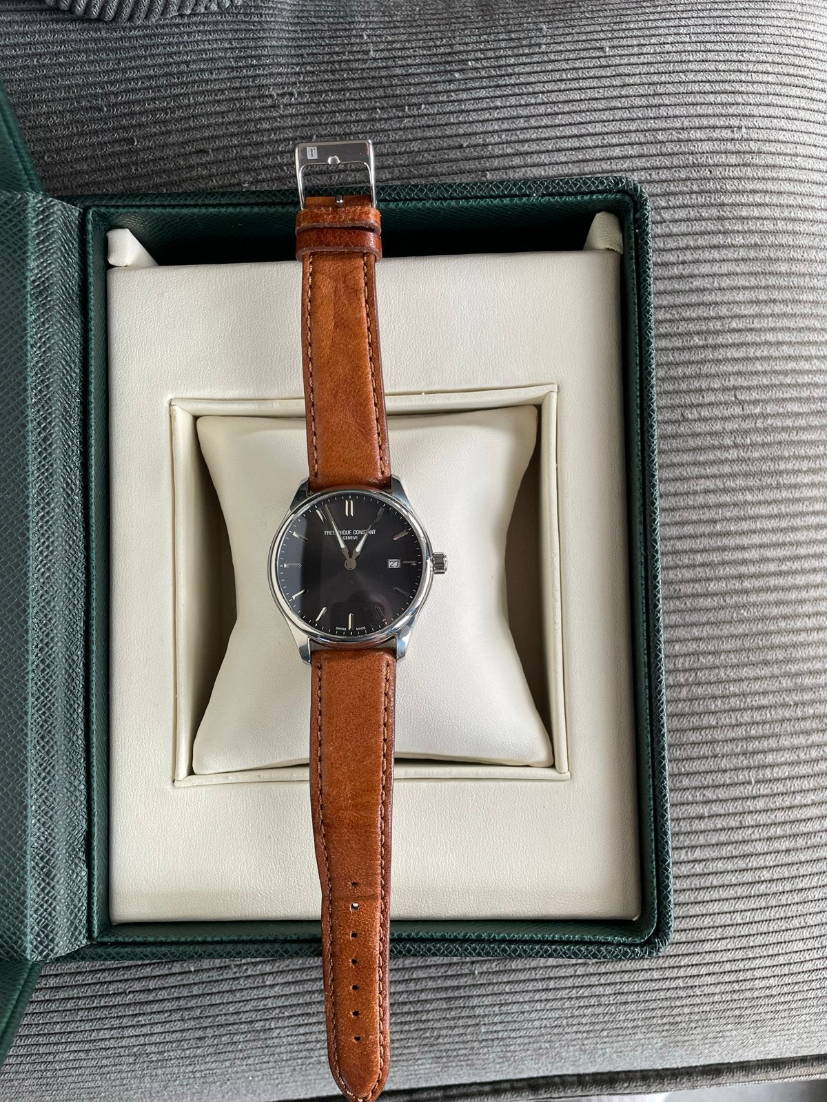 Frederique Constant Classics heren horloge FC220/225/252X5B2, Leer, Staal, Polshorloge, Zo goed als nieuw