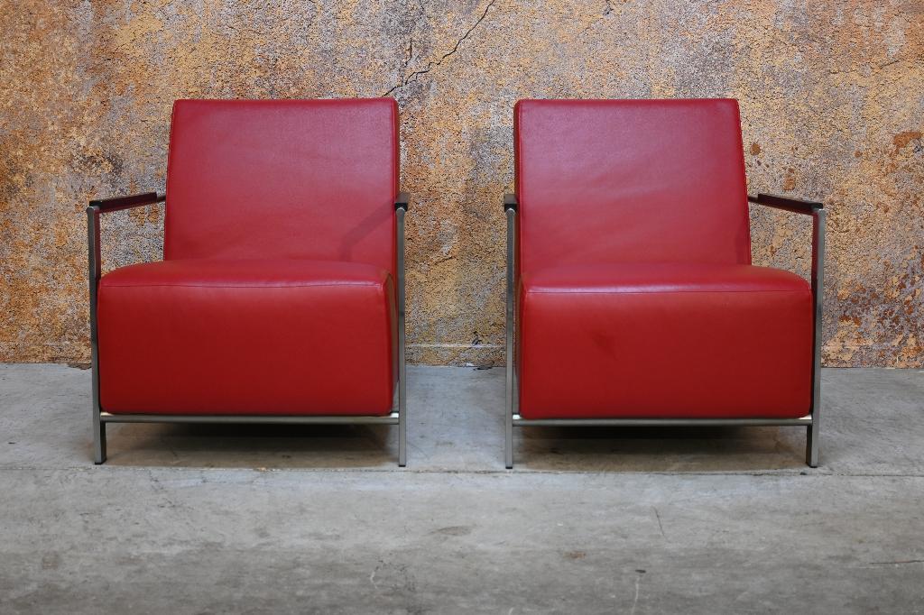 ZGANieuw! 2 rode leren Harvink Alowa design fauteuils, Harvink, Harvink, 75 tot 100 cm, Ophalen of Verzenden