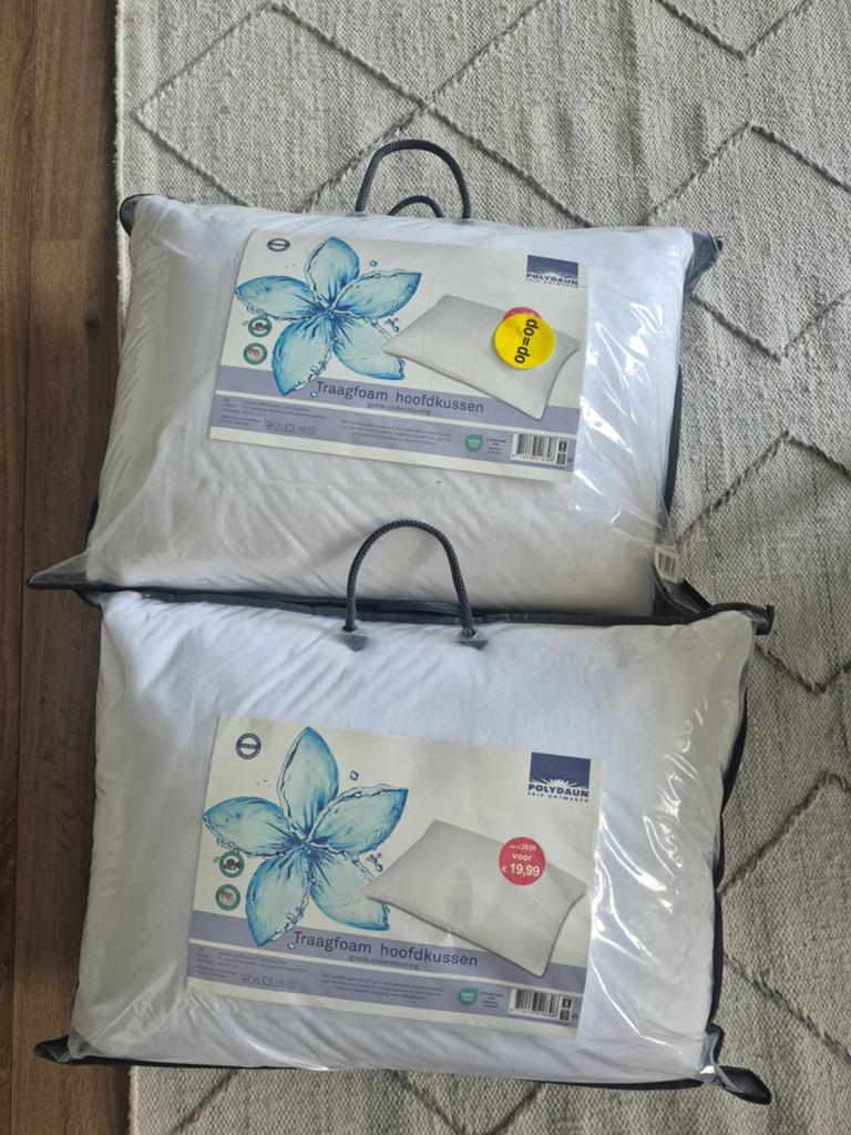 2 nieuwe hoofdkussens van Polydauw, Eenpersoons, Wit, Nieuw, Ophalen of Verzenden