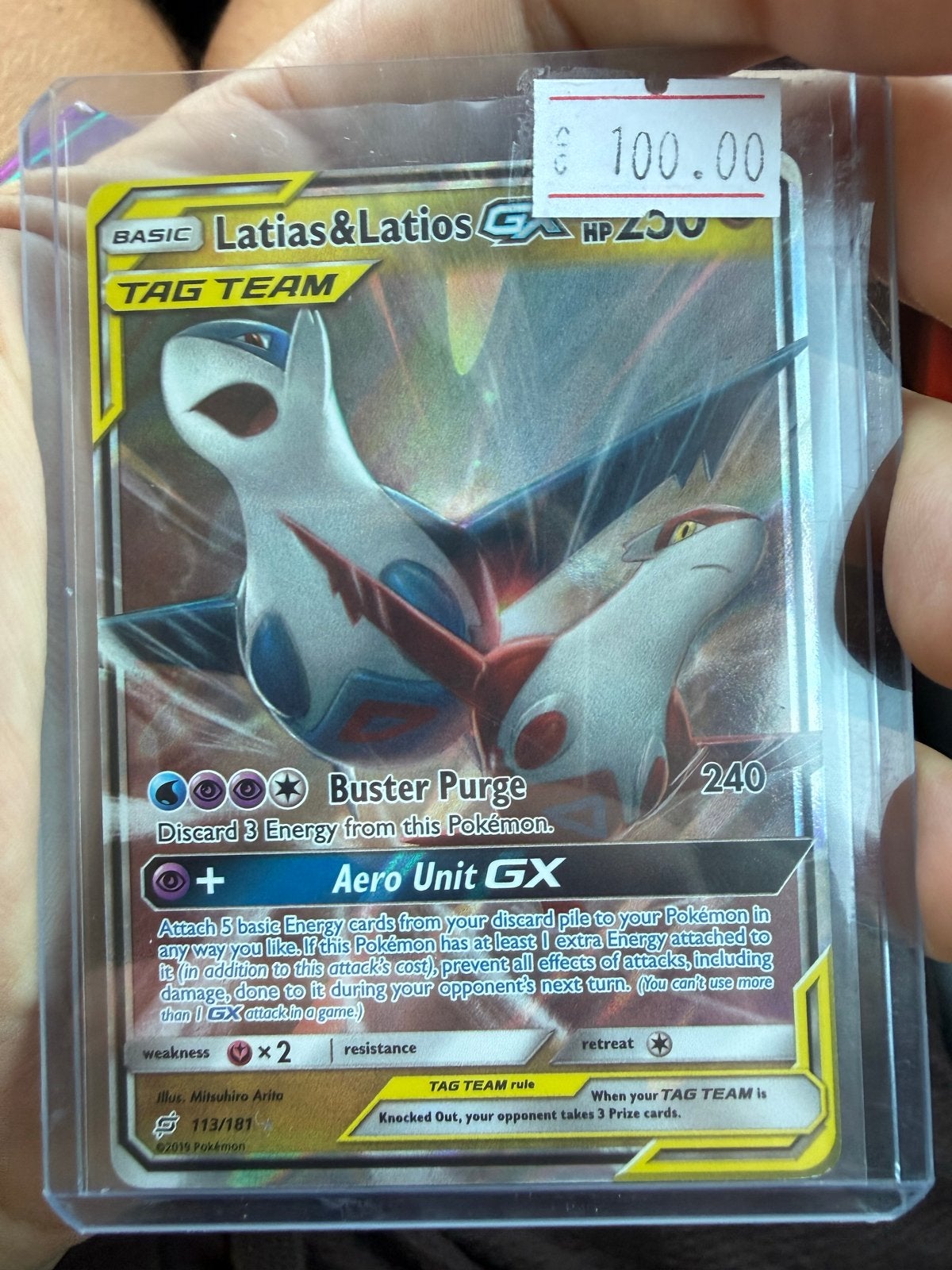 Pokémon Kaart Latias & Latios GX TAG TEAM 113/181, Ophalen of Verzenden, Zo goed als nieuw, Losse kaart