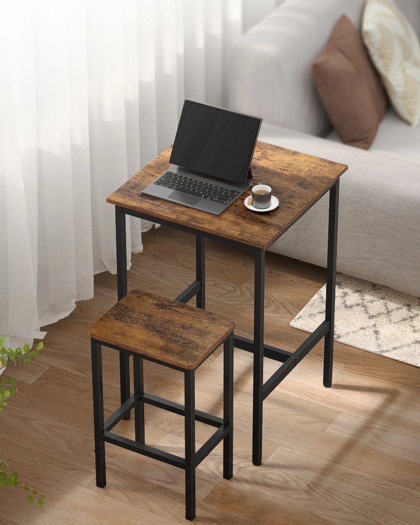 Luxe vierkante bartafel / eettafel met 2 vierkante krukken, Overige houtsoorten, 50 tot 100 cm, Rechthoekig, Nieuw