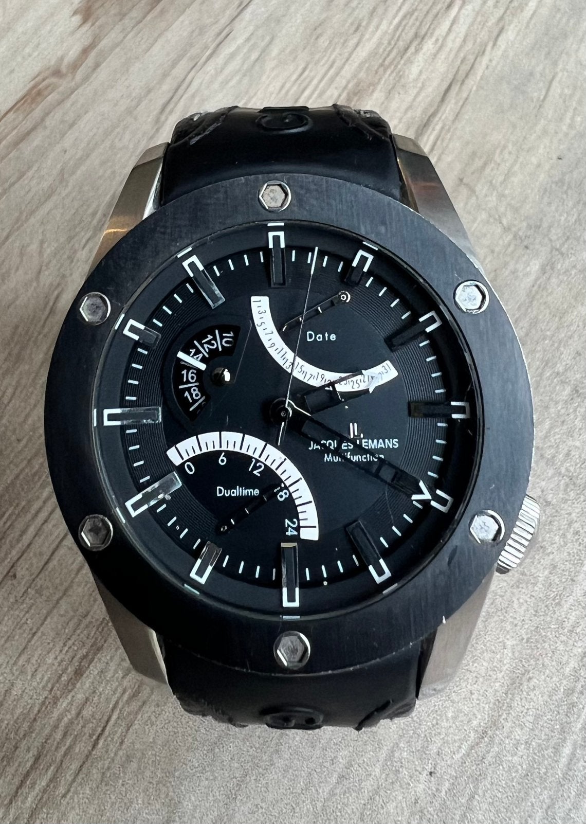 Jacques Lemans heren horloge, Ophalen of Verzenden, Zo goed als nieuw, Leer, Overige merken