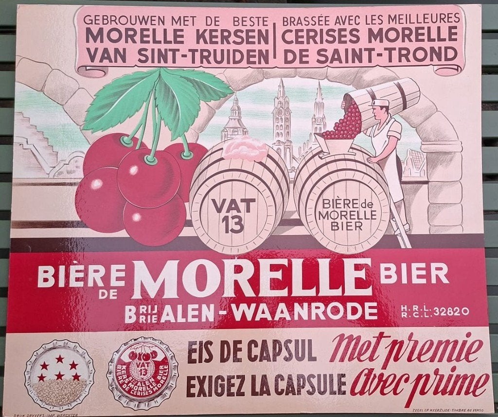 Kartonnen bord, Brouwerij Alen, Waanrode, Morelle bier, Ophalen of Verzenden, Gebruikt, Reclamebord, Plaat of Schild, Overige merken